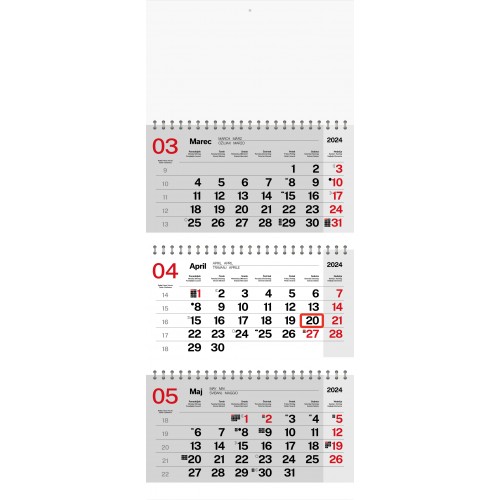 Koledar - tridelni s spiralo (svetlo siv)